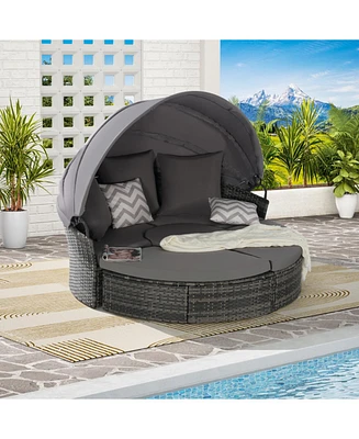 5pc Outdoor Patio Daybed Set Retractable Canopy & Cushions