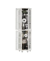 Corner Curio Cabinet with Adjustable Glass Shelves and Mirrored Back