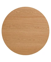 27.5" Round Coffee Table with Oak Veneer, Mdf Top & Metal Base