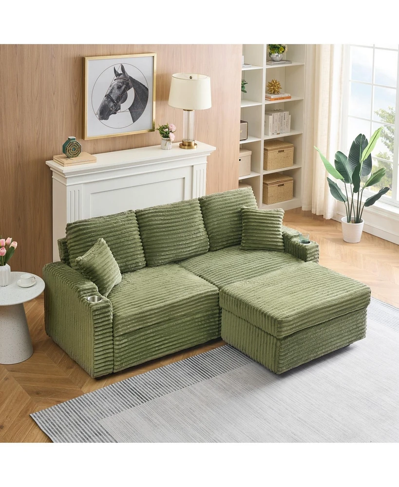 80" Foldable Hidden Chaise Longue with Storage and Multi-Purpose Uses (Green Corduroy