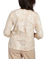 Alfred Dunner Petite Catalina Island Textured Floral Foil Accent Top