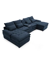 130" U-Sofa with Console, Cup Holders, Sleeper Couch Set for 6