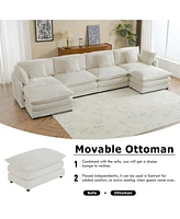149.6" Modern Modular Corduroy Sofa with Storage Pockets