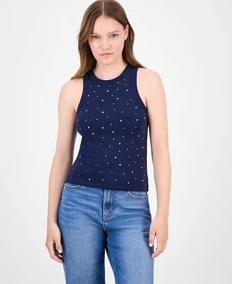 Rebel + Leigh Juniors' Rhinestone Crewneck Tank Top
