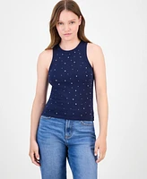 Rebel + Leigh Juniors' Rhinestone Crewneck Tank Top