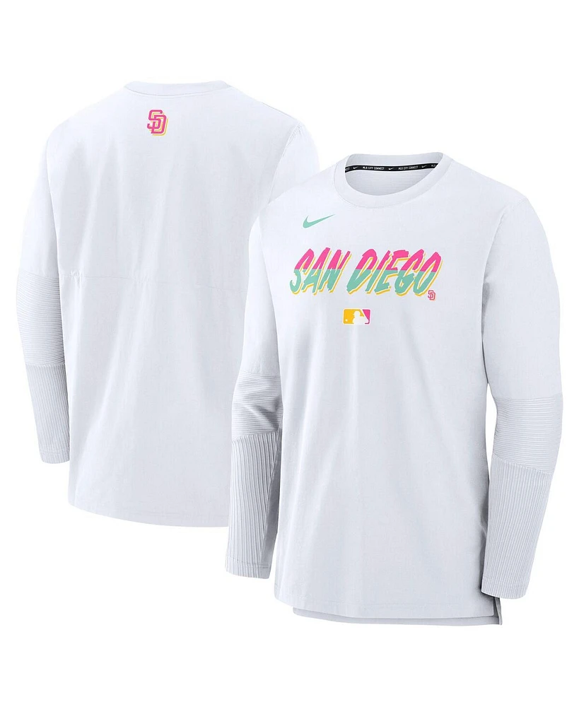 Nike Men's White San Diego Padres Authentic Collection City Connect Lightweight Player Tri-Blend Performance Long Sleeve T-Shirt