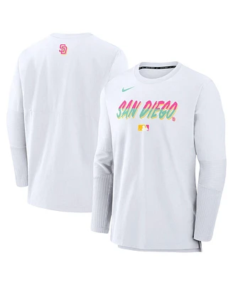 Nike Men's White San Diego Padres Authentic Collection City Connect Lightweight Player Tri-Blend Performance Long Sleeve T-Shirt