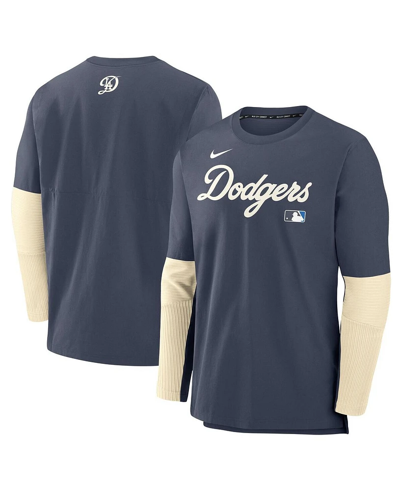 Nike Men's Navy Los Angeles Dodgers Authentic Collection City Connect Lightweight Player Tri-Blend Performance Long Sleeve T-Shirt