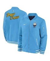 Nike Men's Light Blue Milwaukee Brewers Authentic Collection City Connect Full-Zip Bomber Jacket