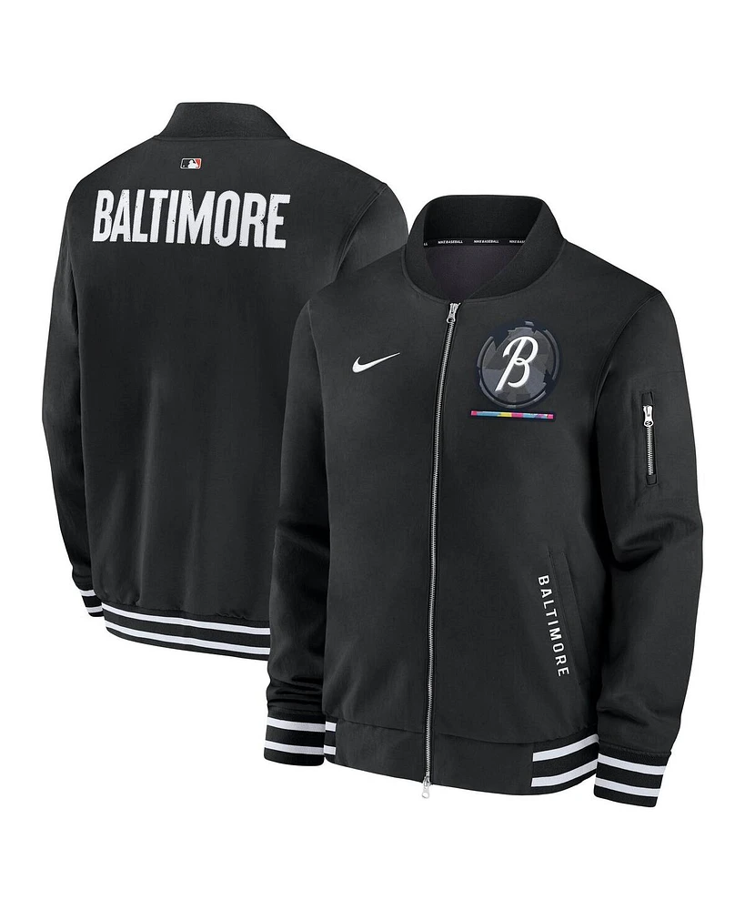 Nike Men's Black Baltimore Orioles Authentic Collection City Connect Full-Zip Bomber Jacket