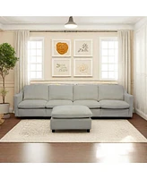 Beige Modular Cloud Sofa, Ottoman & Pillows: Modern Living Room Couch