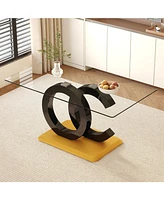 Modern Glass Dining Table - Black/Gold Base, Seats 6-8