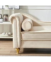 Modern Upholstery Chaise Lounge Chair With Storage Velvet (Beige)