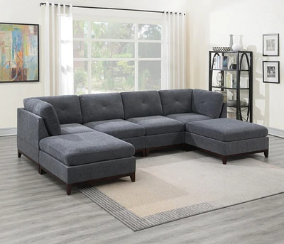 6 Piece Ash Grey Chenille Fabric Modular Sectional with 2 Ottomans