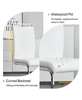 Snow Mountain White Sintered Stone Dining Set - 4 Pu Chairs