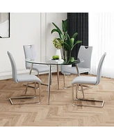Grey Pu Dining Set: Glass Table & 4 Chairs