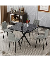Square Faux Marble Dining Table Set for 4