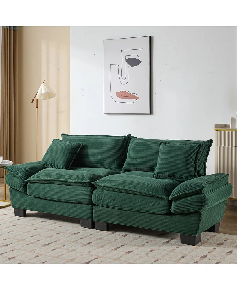 Corduroy Loveseat Sleeper Sofa with Pillows - Green