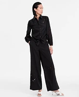 I.n.c. International Concepts Women's Eyelet Cotton Tie-Front Blouse, Exclusively at Macy's