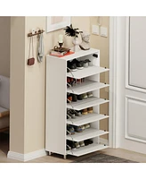 Mirror Shoe Cabinet: Flip-Out Drawer Organizer with Ample Storage and 4 Metal Legs (White)