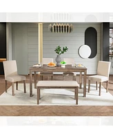 6-Piece Dining Set with Upholstered Chairs and Bench (Brown