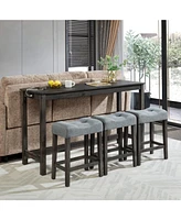 4-Piece Bar Table Set with Outlet and Padded Stools for Living and Dining Rooms