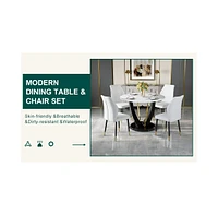 Pandora Marble Round Dining Table with Pu Chairs, 42 Inch