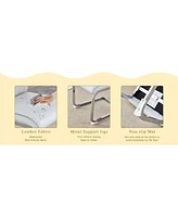 Luxury Glass Dining Set: 63"x35.4", 6 Gray Pu Chairs, Silver Legs
