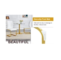 Luxurious Glass Dining Set: 4 Chairs, Gold Legs, Pu Upholstery