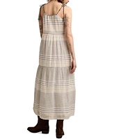 Lucky Brand Women's Striped Cotton Tiered Maxi Dress