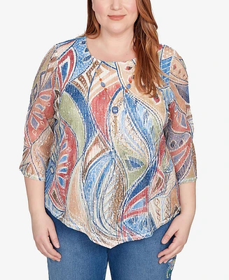 Alfred Dunner Plus Leaf Textured Top with Necklace