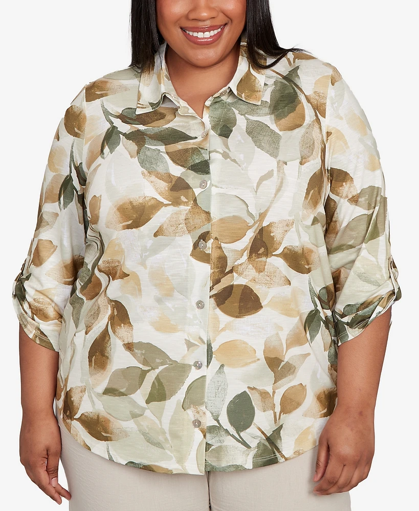 Alfred Dunner Plus Leaf Button Top