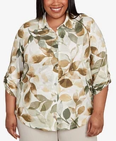 Alfred Dunner Plus Leaf Button Top