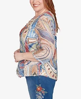 Alfred Dunner Plus Leaf Textured Top with Necklace