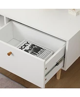 Modern 64" White Tv Stand with Ample Storage and Solid Wood Legs