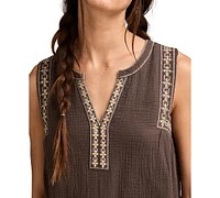 Lucky Brand Women's Cotton Embroidered-Trim Shift Mini Dress