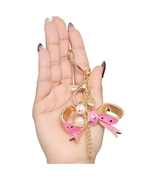 Juicy Couture Bow Charm Keychain – Stylish Gold & Pink Bling Accessory