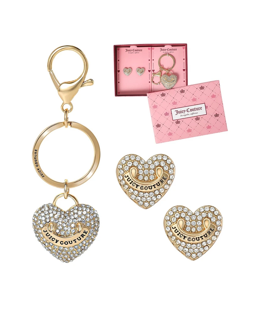 Juicy Couture Gold-Tone Pave Heart Keychain & Earrings Set