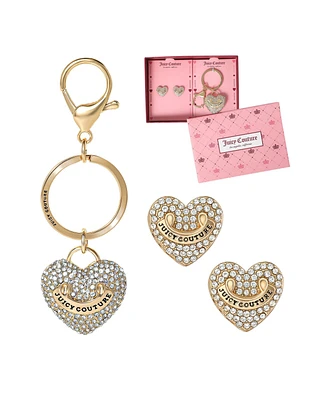 Juicy Couture Gold-Tone Pave Heart Keychain & Earrings Set