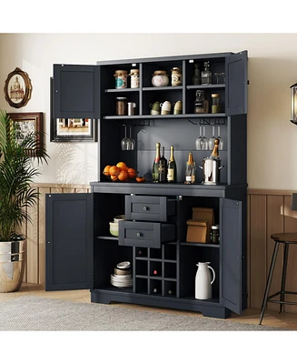 Dark Blue Farmhouse Coffee/Wine Bar Cabinet