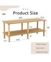 2-Tier Tv Stand with Storage Shelf and Rubberwood Legs