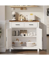 Kitchen Storage Cabinet, Modern Farmhouse Buffet Cabinet with Storage, Coffee Bar with 2 Drawers and 2 Doors, Floor Sideboard Buffet for Living Room,