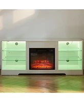 Tv Stand Electric Fireplace Glass Shelves