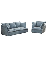 94" 3+1 Seater Cloud Sectional Sofa, Blue Chenille