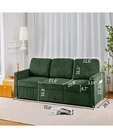 Retractable 3-Seater Sofa, Corduroy Green (Olive)
