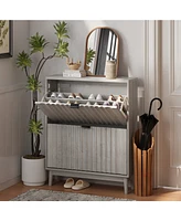 Fluted Shoe Cabinet with Flip Drawers for Entryway