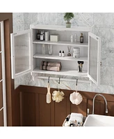 24.8" Glass Door Cabinet with 3-Tier Storage & Towel Rack