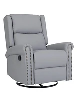 360 Degree Swivel Upholstered Manual Recliner With Nailhead Trims For LIving Room, Grey
