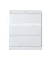 Lateral File Cabinet 3 Drawer, White Filing Cabinet with Lock, Lockable File Cabinet for Home Office, Locking Metal File Cabinet for Legal/Letter/A4/F