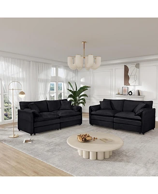 Oversized Chenille Sofa Set - Black
